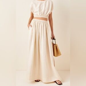 Matteau Gathered Linen Skirt in Ivory Beige Linen